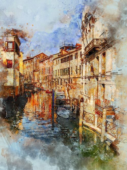 威尼斯水城油画图（威尼斯水城名画）